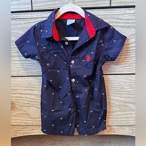 U.S. Polo Assn. Navy and Red Kids Button Down One Piece Jumper